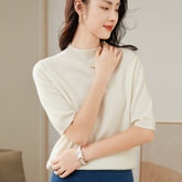 Half Turtleneck Women's Pure Cashmere Short Sleeve Sweater